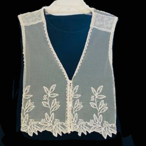 Vintage Lace Vest Ivory Hippie Boho Shabby Chic - Picture 2 of 7